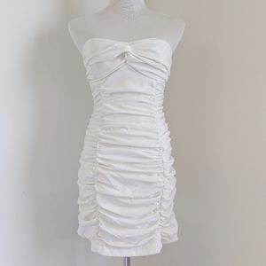 White Ruched Mini Dress